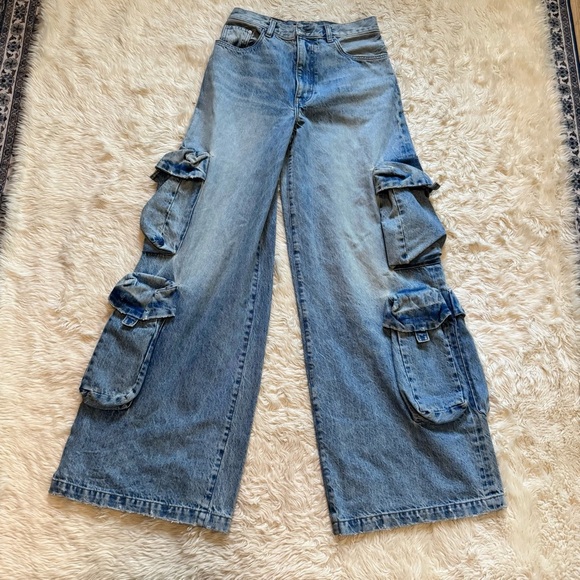 AMIRI Baggy Mid- Rise Wide Leg Cargo Jeans - Size Small - Picture 5 of 11